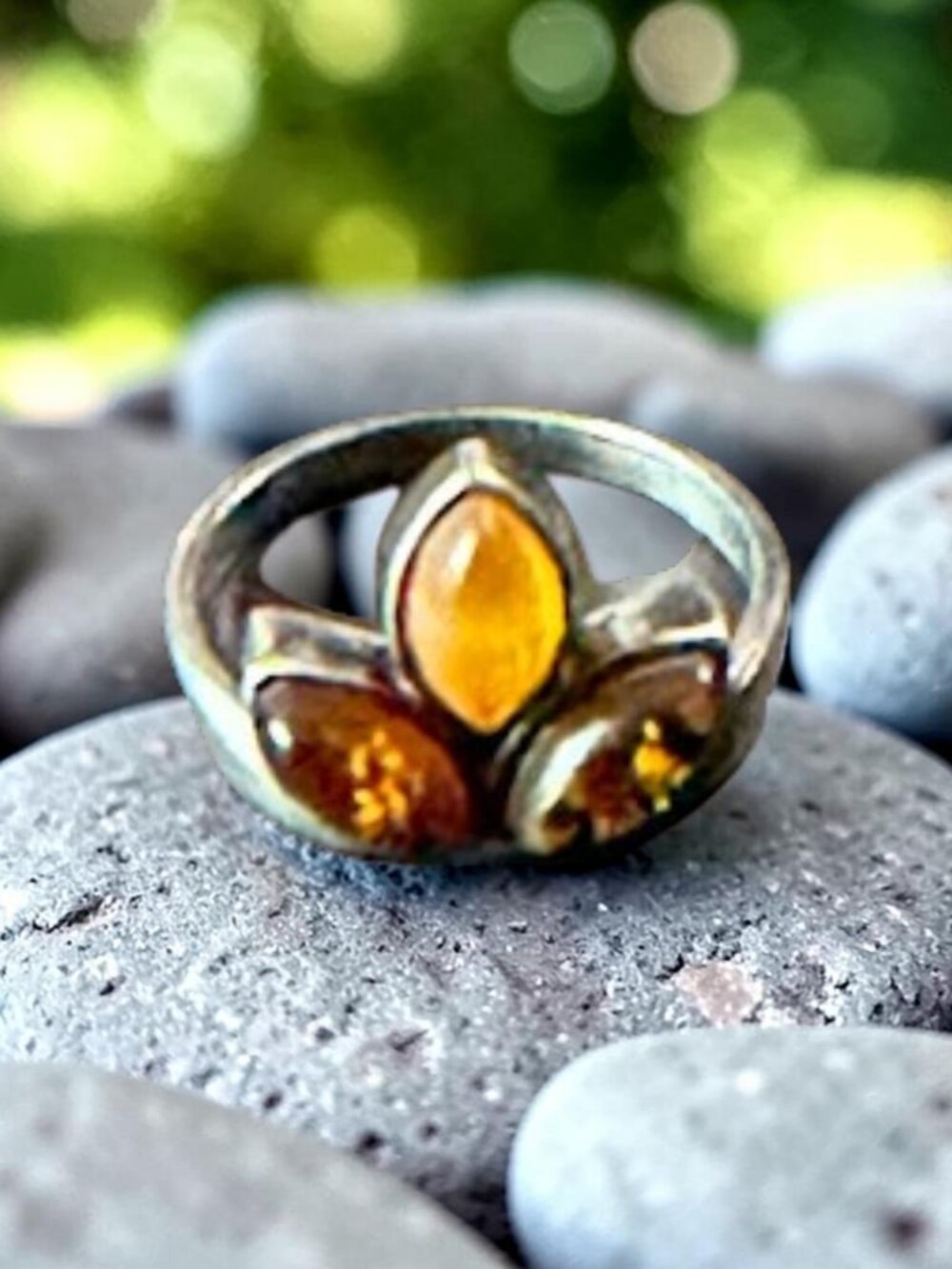 Vintage Sterling Silver Multi-Color Baltic Amber Ring SZ 7